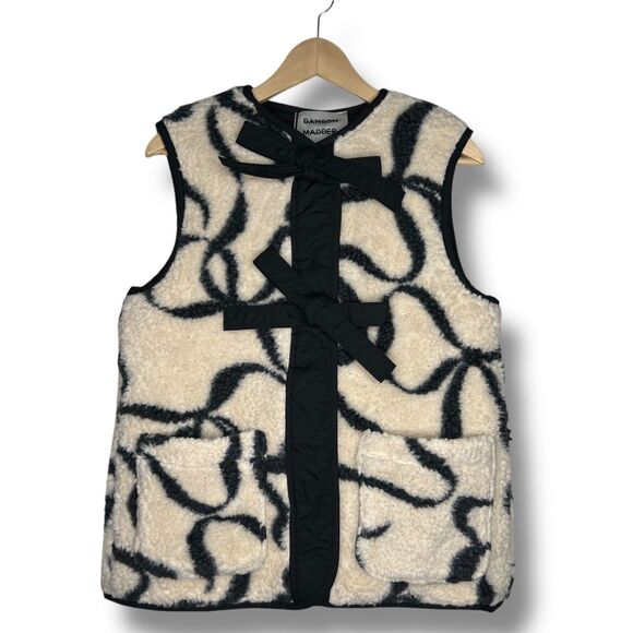 Free People Damson Madder UK 10 US 6 Marta Borg Gilet Bow Vest Teddy Black New - Picture 8 of 16